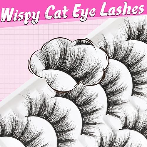 Miniatura 8 de Veleasha Pestañas postizas 3D de aspecto natural, paquete de 6 pares de pestañas postizas de anime finas y ligeras (0.31 a 0.51 pulgadas)