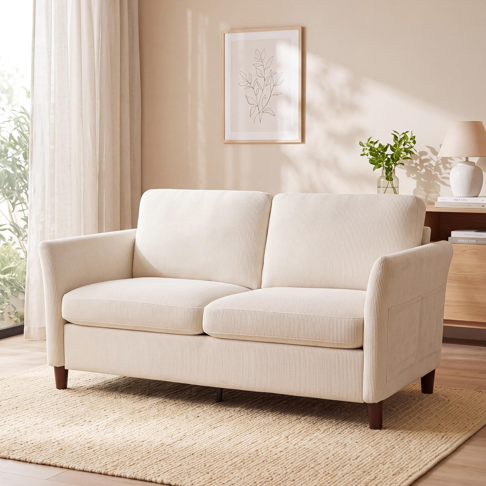 Modern Beige Corduroy Loveseat