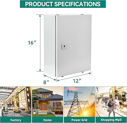 Miniatura 7 de YITAHOME Caja eléctrica NEMA 4X, 16 × 12 × 8 '' Caja eléctrica al aire libre certificada UL, IP66 resistente al agua a prueba de polvo, acero
