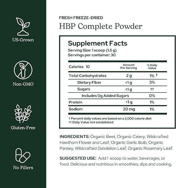 Eclectic Herb - HBP Complete Powder | Circulation & Heart Health Supplement & Drink Mix | Hawthorn, Beets, Garlic, Celery Juice | Vegan, Non-GMO, Gluten Free (3.2 oz | 90 g)