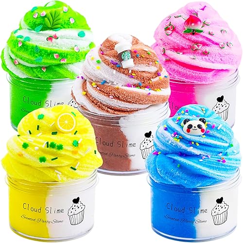 Paquete de 5 paquetes de limo de nube de doble color con menta, limón, café, panda, melocotón, juguete para aliviar el estrés, súper suave y