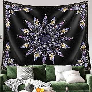 Floral Mandala Tapestry Wall Hanging Cute,Boho Wall Tapestry for Bedroom Aesthetic,Flower Bohemian Living Room Decor for