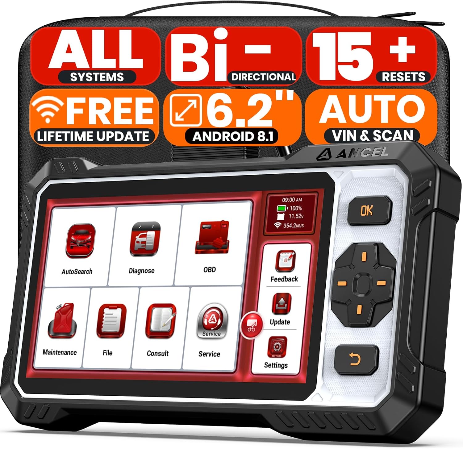 OBD2 Scanner ANCEL FX6100 Bidirectional Scan Software, All System Automobile Diagnostic Scanner with Lively Take a look at,15+ Reset, EPB/BMS/SAS/D-PF Reset/ABS Bleeding/Injector Coding, FCA&CANFD, AutoScan, Free Improve