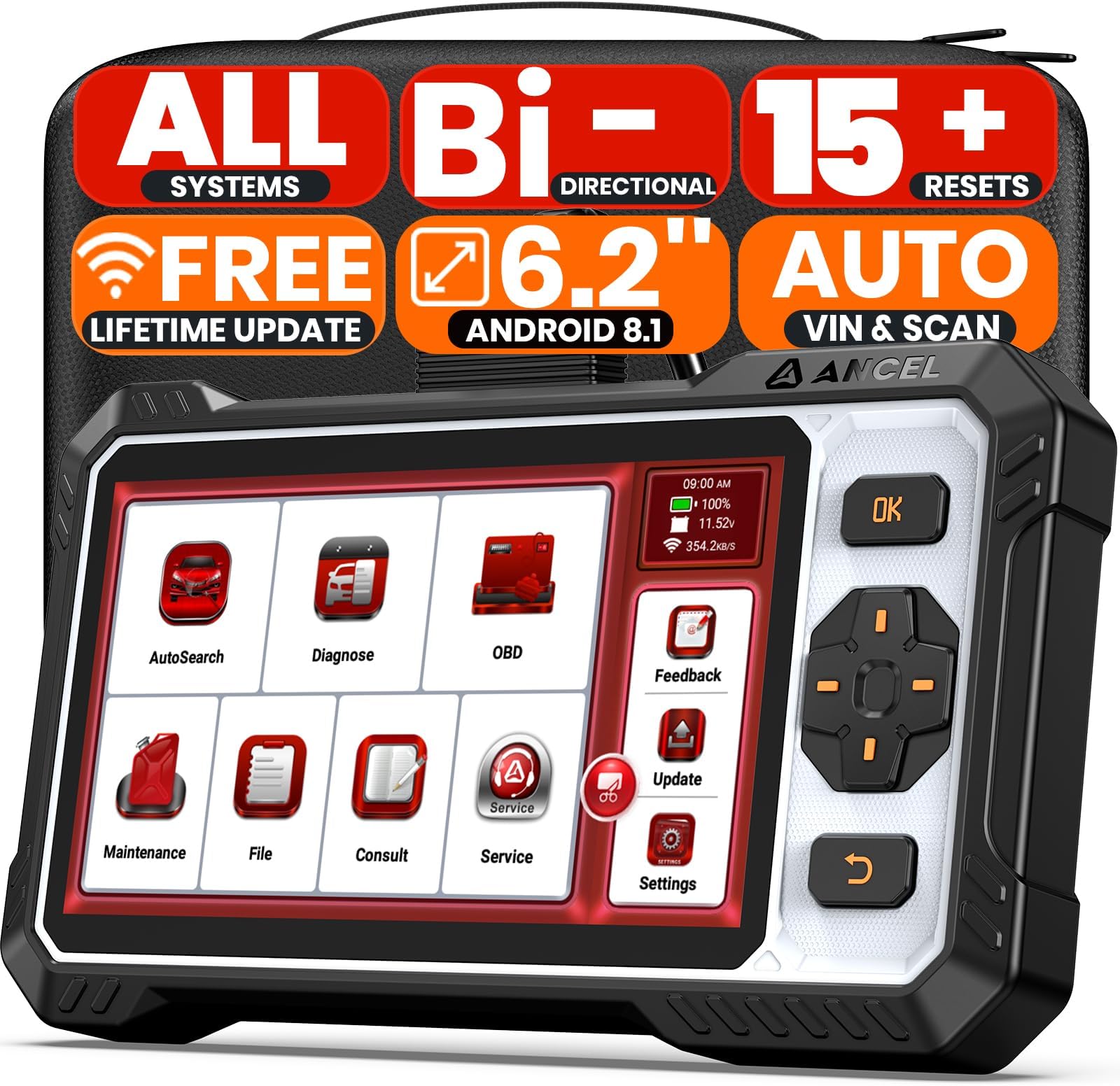 ANCEL FX6100 OBD2 Bidirectional Scan Tool, All System Car Diagnostic Scanner for All Vehicles, Free Update, Injector Coding, ABS SAS Airbag EPB Oil BMS Throttle Transmission DPF Reset, FCA & CAN FD