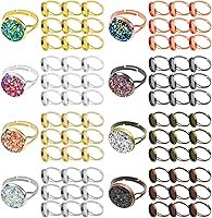 Ximalun 80pcs Adjustable 12mm Blank Ring Bases - 8 Colors Metal Bezel Trays for DIY Jewelry Making Crafts