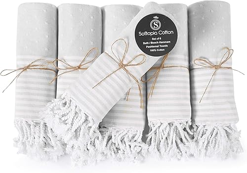 Miniatura 8 de Softopia Cotton Peshtemal - Juego de 6 toallas turcas de baño y playa, de gran tamaño, 40 x 71 pulgadas, para viajes, campamento, gimnasio, yoga,