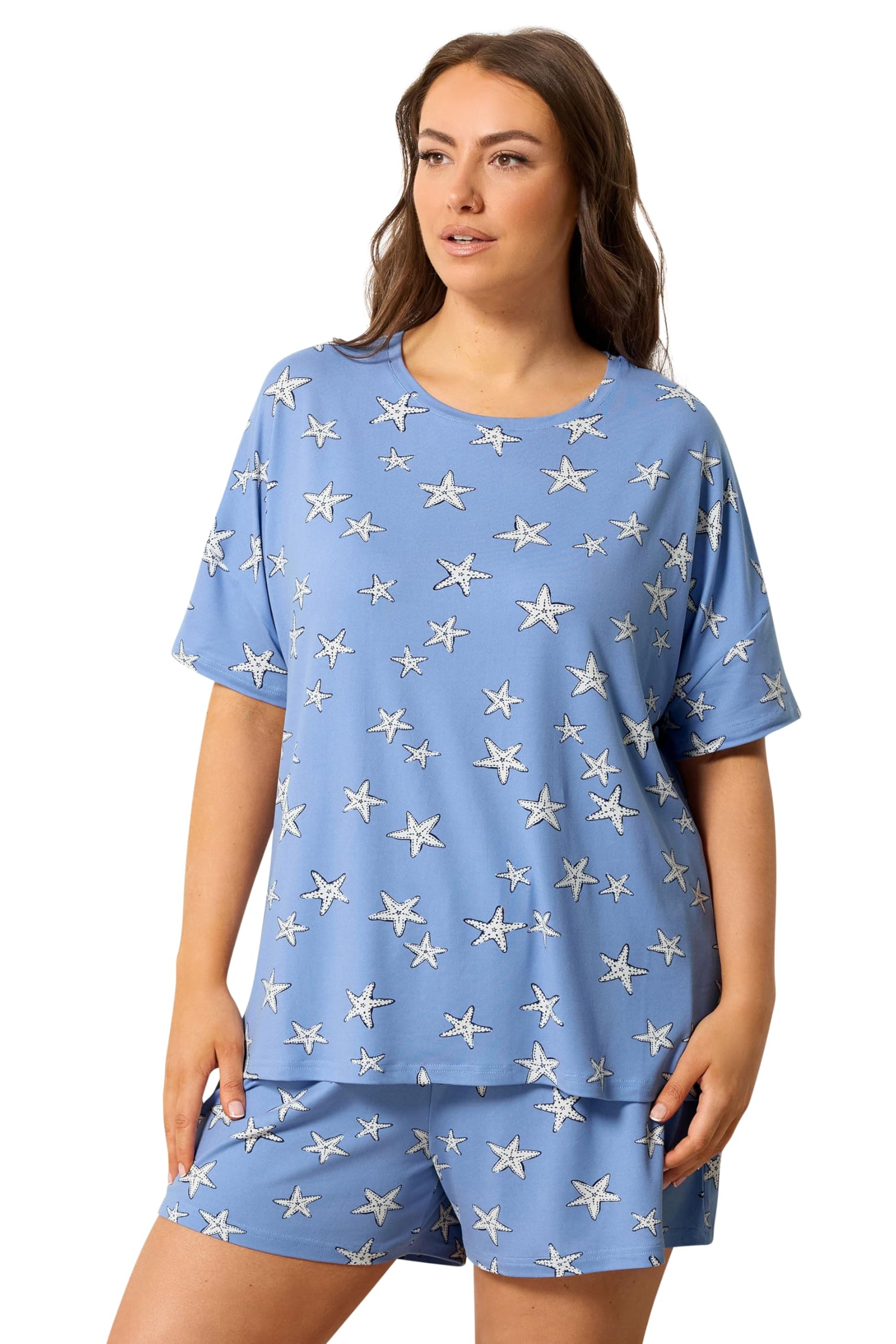 Yours - Women's Pyjama Set - Starfish Design - Size 34-36 - Blue