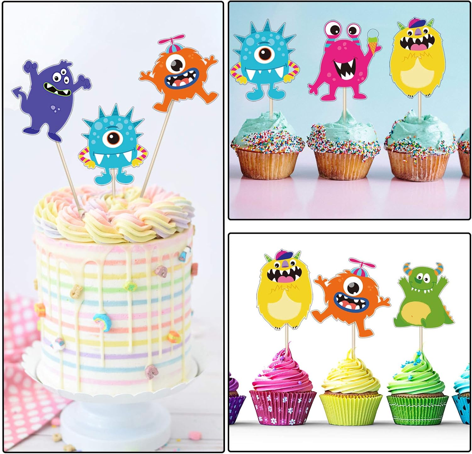 Outus 24 Pieces Monster Cutout Party Decorations Halloween Monster Cutouts Little Colorful Cutouts Party Decorations Cute Nursery Decor for Halloween Birthday Baby Shower Supplies