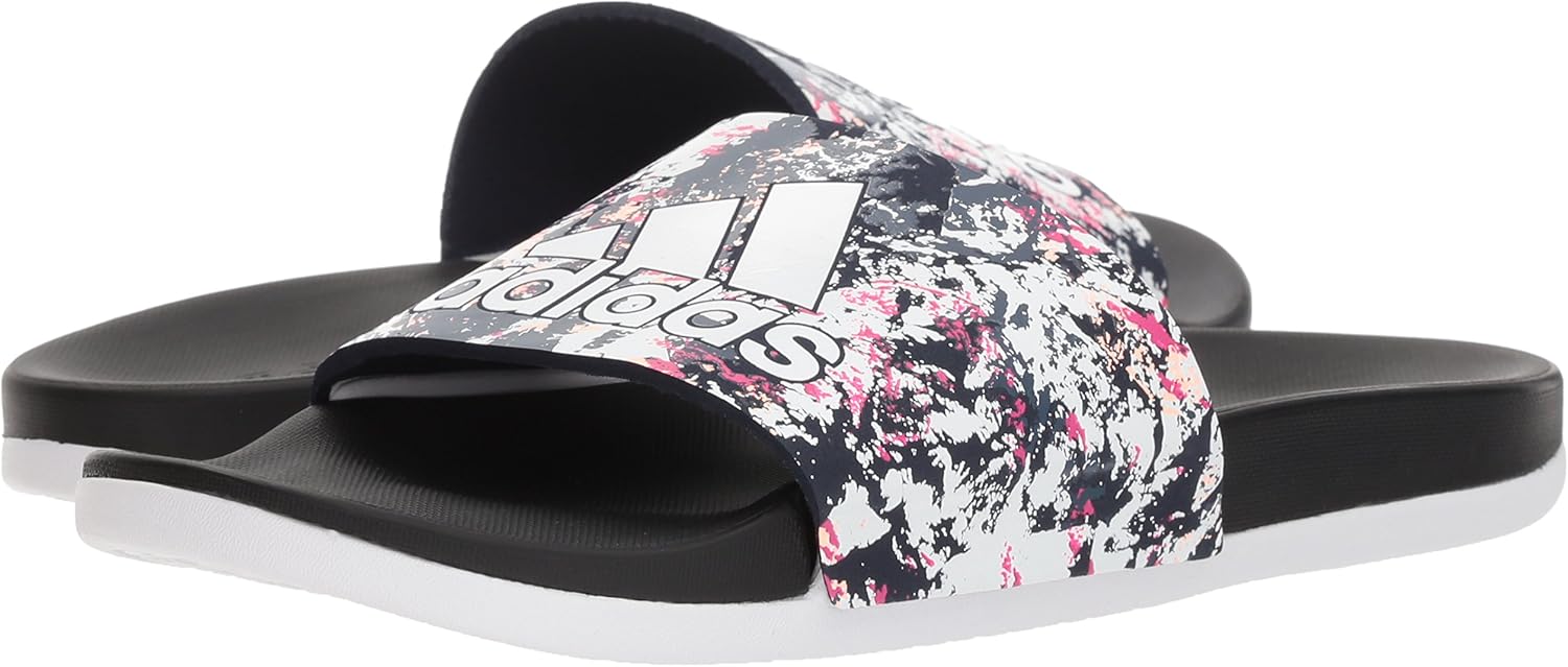 adidas Women's Adilette Comfort Slides Sandal, White/White/Core Black, 7
