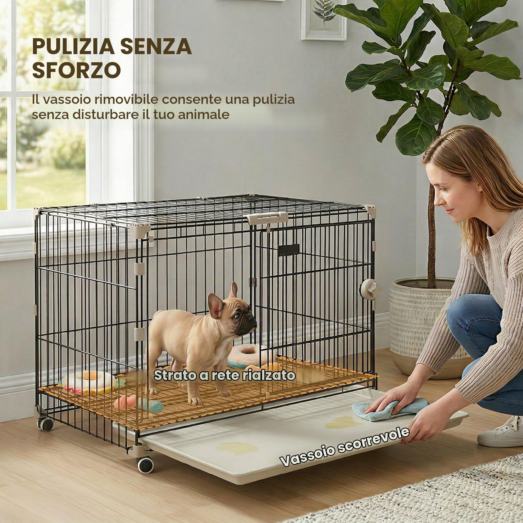 PawHut Gabbia per cani, 30 pollici gabbia metallica con 2 porte, Nero