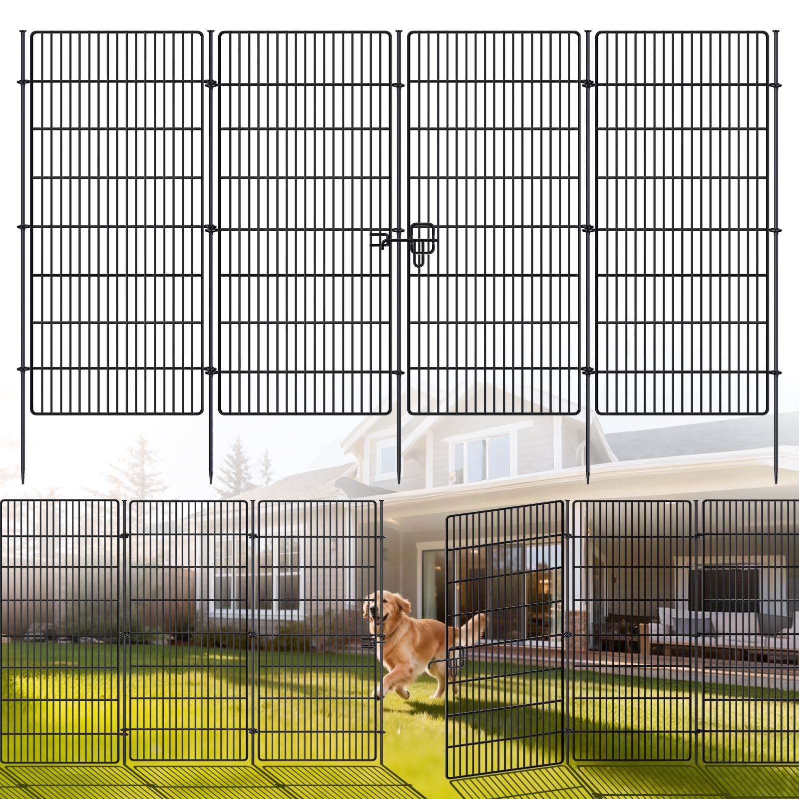 Panels No Dig Decorative Garden Fence - Tall Garden Fences - Dog Fence Outdoor for Yard, Rustproof Metal Animal Barrier Ground Stakes Fencing for Garden, Patio