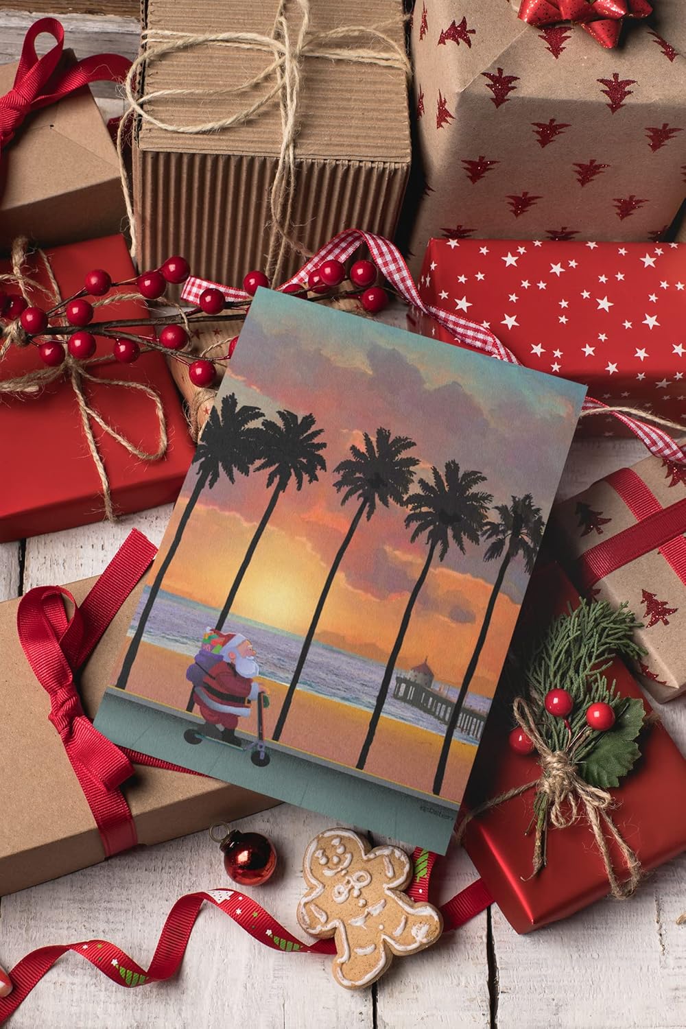 Stonehouse Collection | Custom Beach Christmas Cards | 24 Personalized Boxed Christmas Cards and Envelopes | Boardwalk Sunset | USA Made (Personalized)