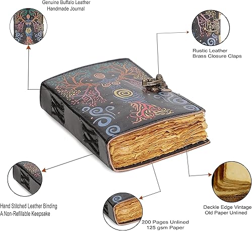 Miniatura 2 de Diario de hechizos en blanco con cierre de cerradura Prop hocus pocus diario vintage hecho a mano de cuero en relieve, oración pagana antigua,