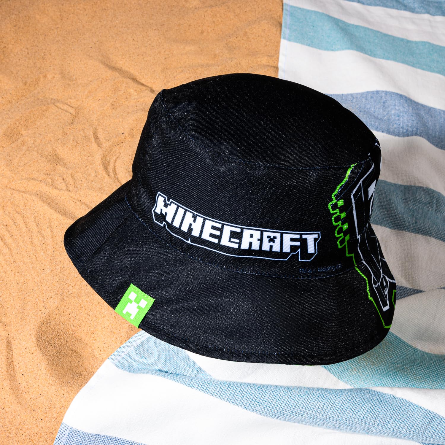 Minecraft Cappello alla pescatora per ragazzi, cappello estivo per ragazzi, design reversibile, cappello da gioco, verde, Verde