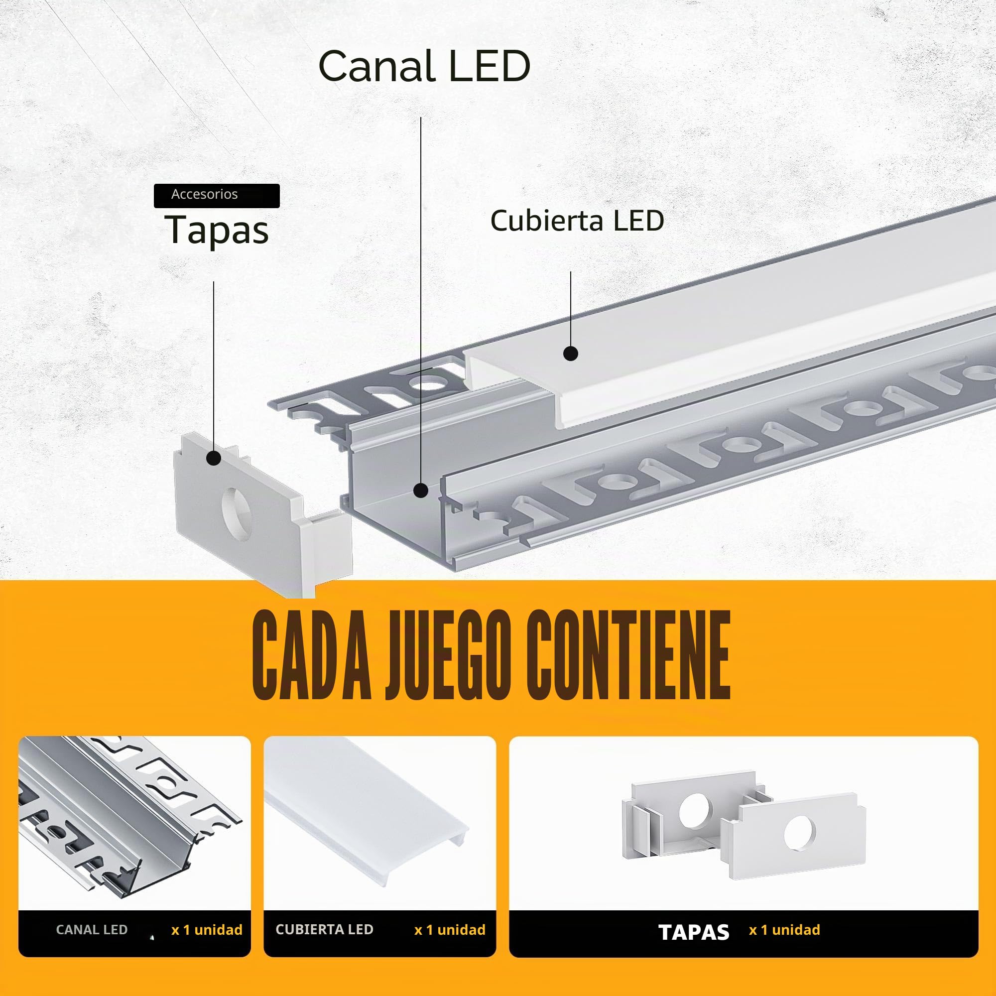 Perfil Aluminio Tira LED Empotrar 20 Piezas x 2M (64.2 x 13.8 mm), Perfil Drywall LED con Difusor LED Blanco Lechoso, Canaleta para Tira LED de hasta 20mm de Ancho