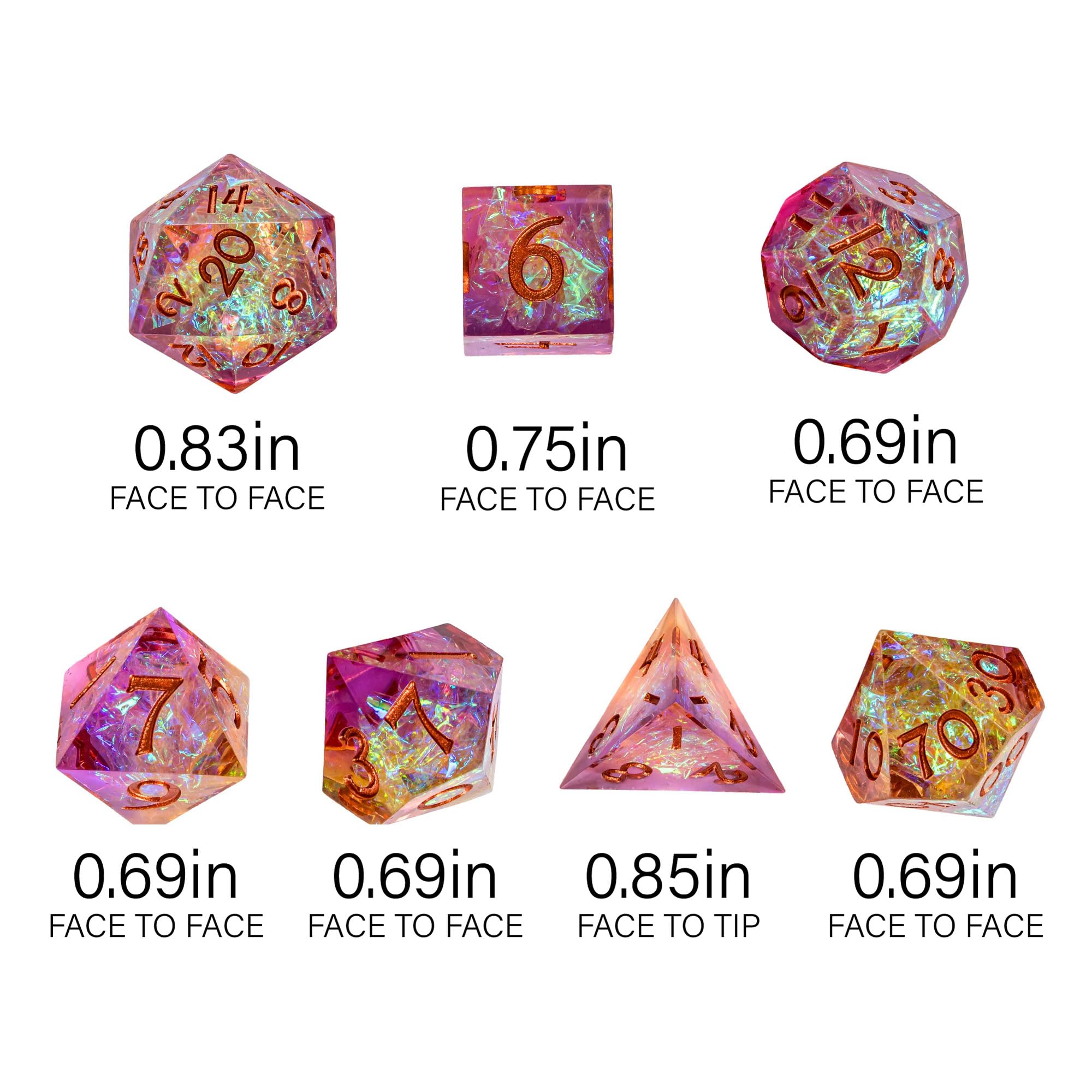 Juego de 7 dados DND, juego de dados hechos a mano con borde