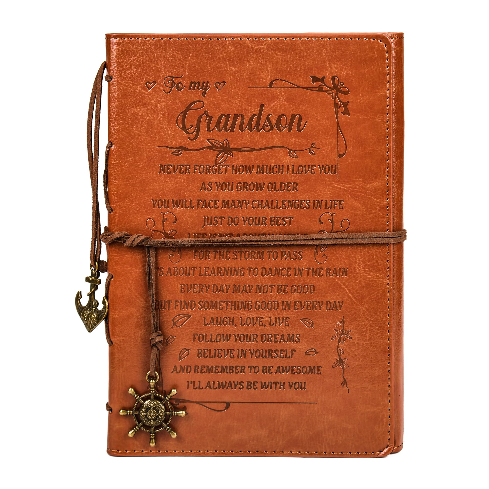 Zhitongda Grandson Gifts From Grandma Grandpa Letters To My Grandson Leather Journal Personalized Notebook Christmas Thanksgiving Day Birthday