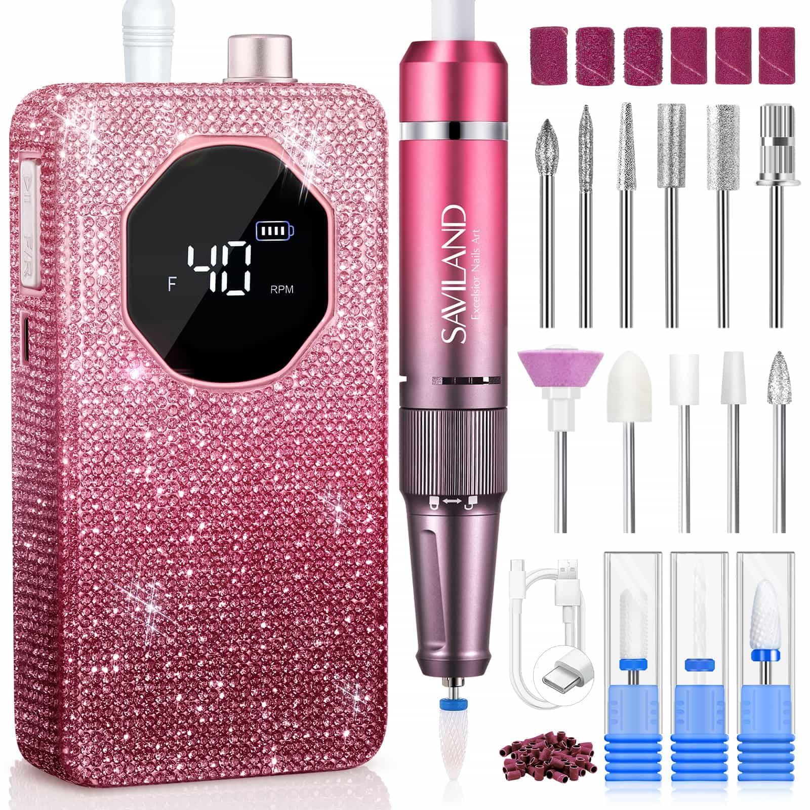 SAVILAND Fresa elettrica professionale per unghie in gel, 40000 giri/min