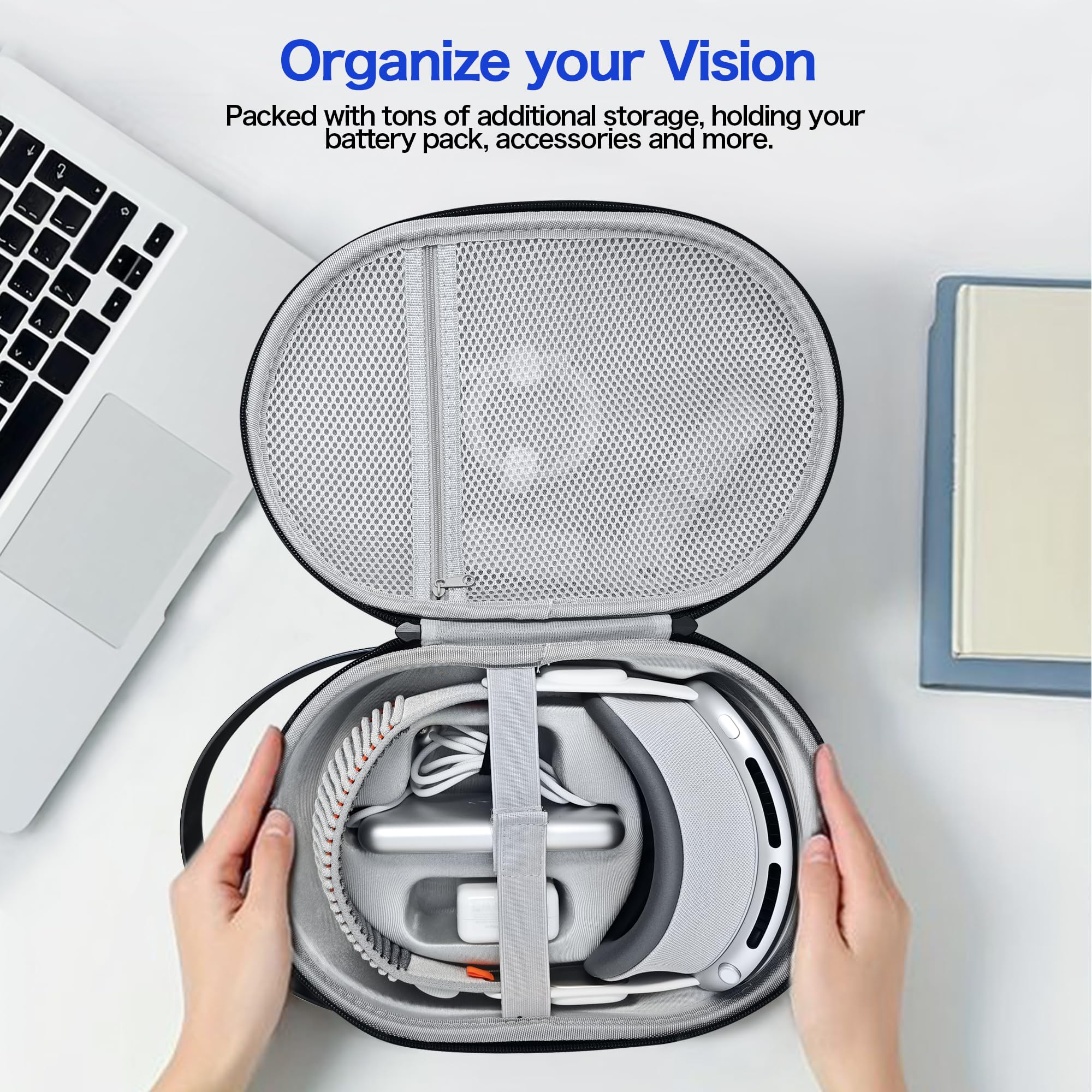 AWINNER Custodia rigida compatibile per Apple Vision Pro, accessori VR Headset con cinturino Elite, design ultra sottile per viaggi (fibra di carbonio)