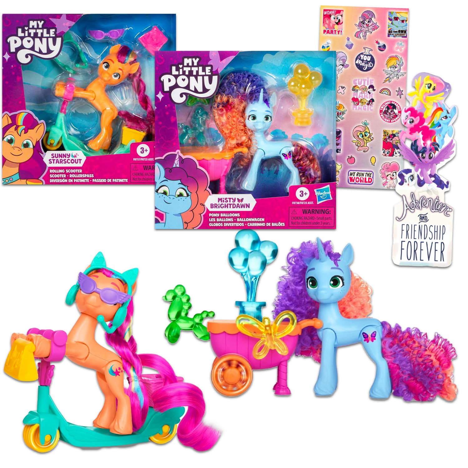 My Little Pony Toy Figures Set for Girls Bundle with MLP Dolls Misty  Brightdawn and Sunny Starscout with Accessories, Stickers, More My Little