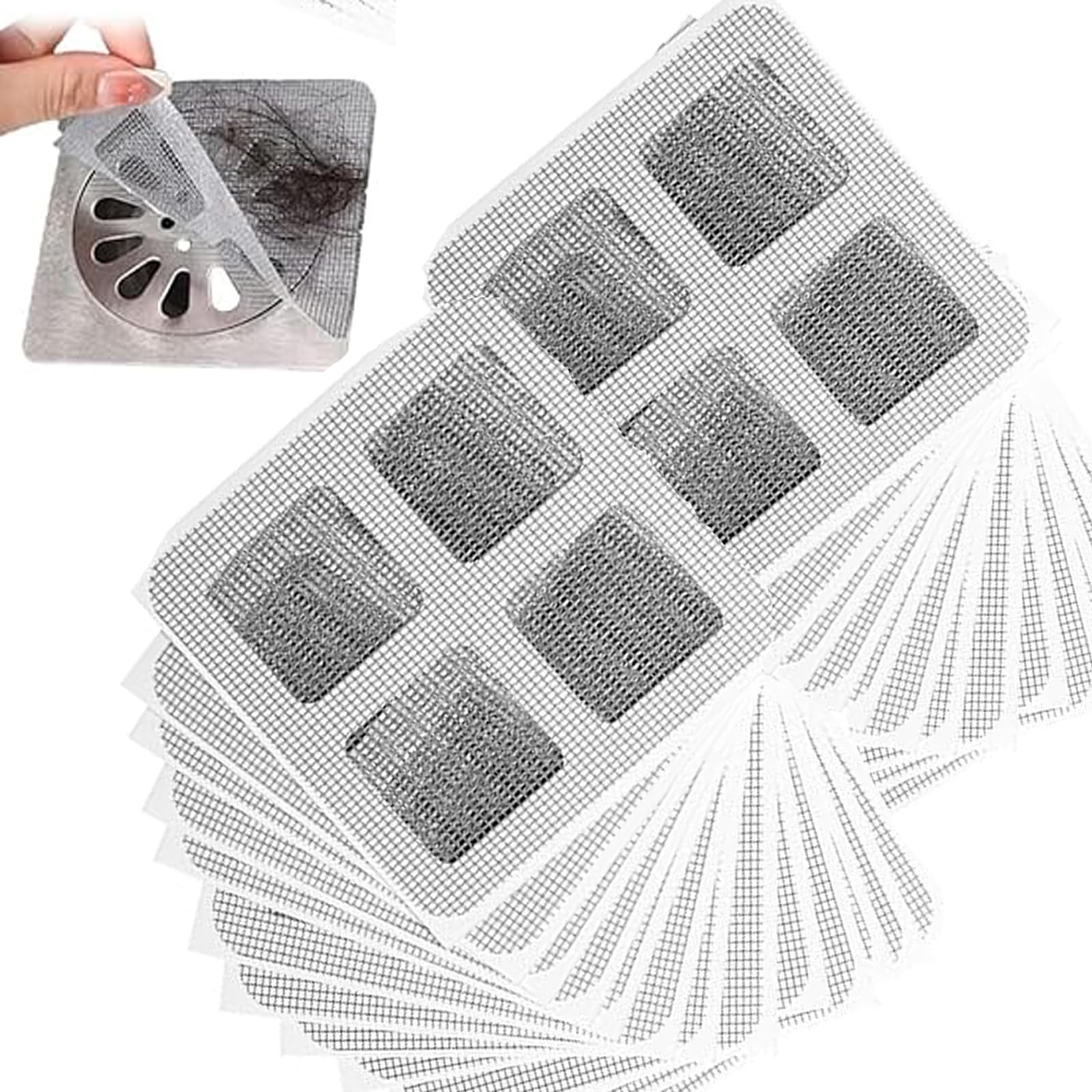 100 Pack 4" X 4" Disposable Shower Drain Cover Hair Catcher, Square Shower Drain Mesh Sticker, Bathroom,Bathtub, Kitchen,Laundry, Sink, for Human & Pet (100 PCS)