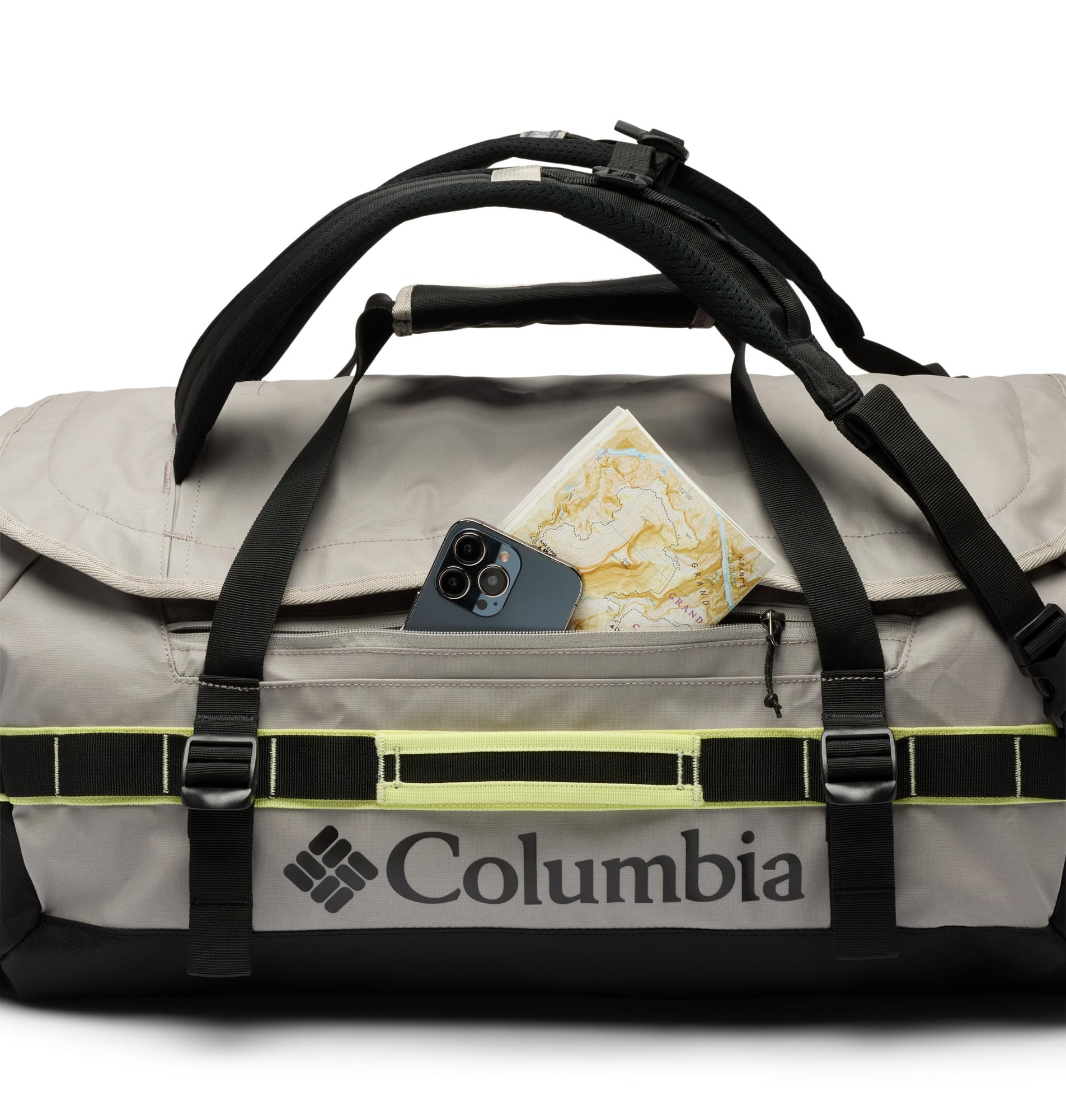 Columbia Landroamer Sac de Sport Unisexe 60 l, Gris Silex/Noir/Citron Haze, Taille Unique