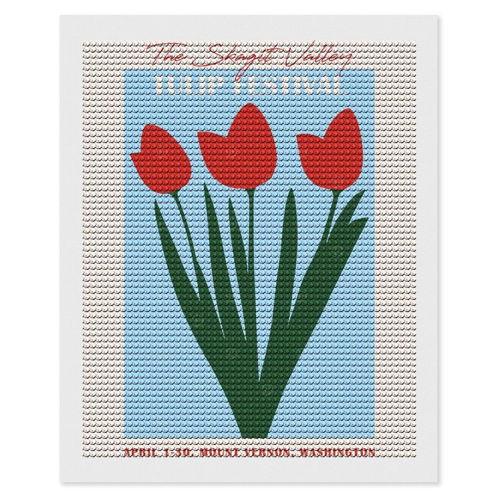Junmoney Tulip Festival Washington Diamond Painting Canvas Kit 16"x20", Leisure Activity, Aesthetic Room Decor, with Tool Kit, DIY, Gift