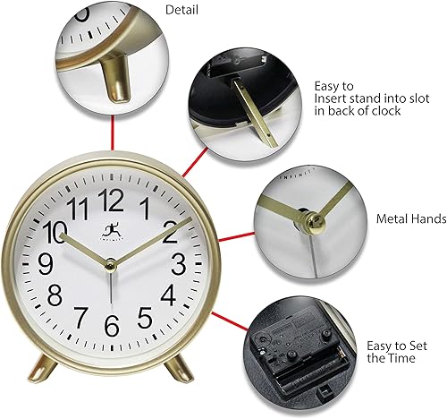 Miniatura 5 de Infinity Instruments Reloj despertador de mesa decorativo lindo 5.75 pulgadas cara moderna redonda analógica fácil de leer dorado mate pequeño