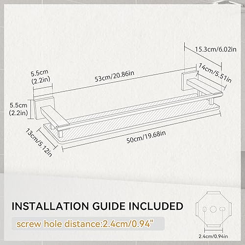 Miniatura 3 de LANC A7613BN - Estantería de vidrio templado flotante de níquel cepillado de 20 pulgadas, estantes rectangulares modernos de acero inoxidable para
