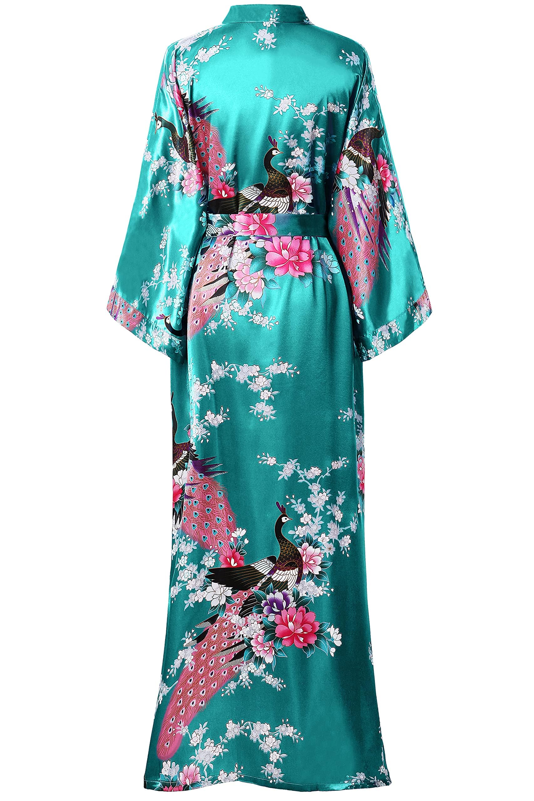 BABEYOND Damski poranny szlafrok maxi, długa kimono, sukienka plażowa, z nadrukiem, z dzianiny, kimono, płaszcz kąpielowy, damski, długi płaszcz, piżama na imprezę, ciemnozielony, Rozmiar Uniwersalny