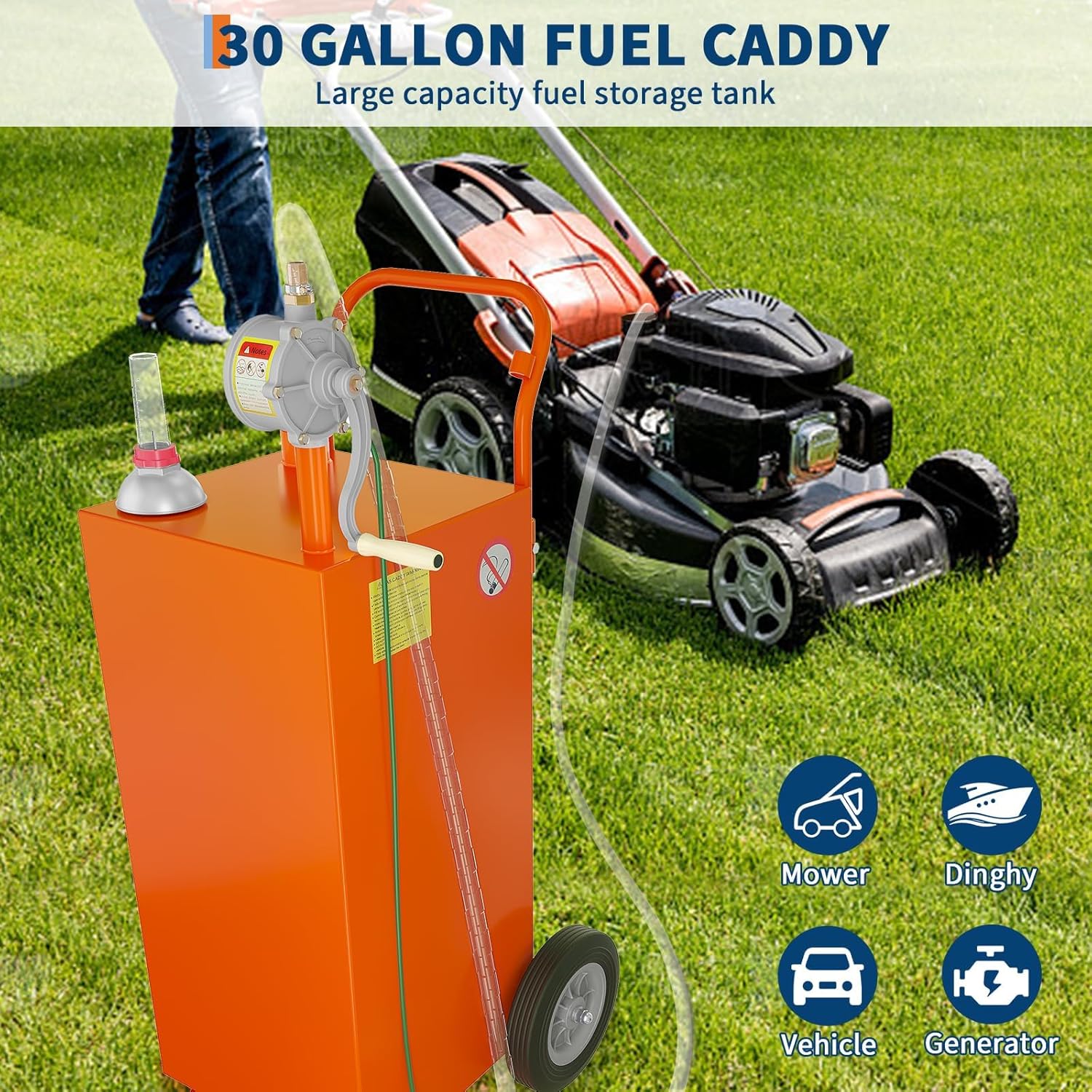 30Gal Diesel Fuel Gas Caddy Tank Wheels & Manual Transfer Pump Transfer Storage - Picture 11 of 13