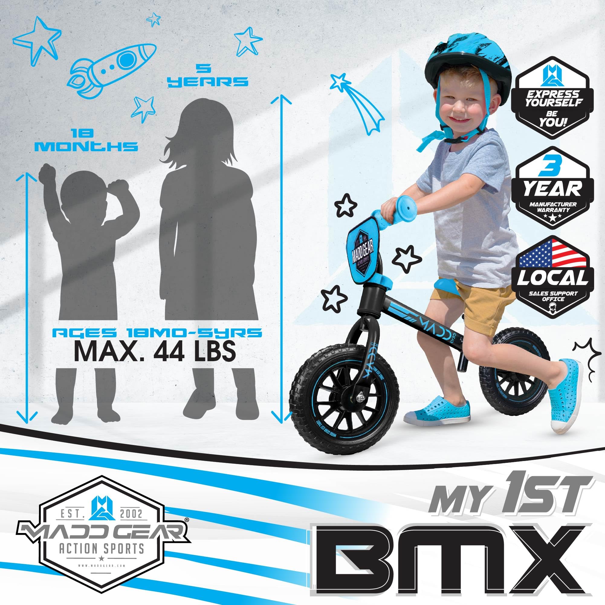 Madd Gear Balance Bike for Toddlers - 18 Month to 4 Years - No Pedal Lightweight Training Bicycles - Adjustable Seat and Maintenance Free 10 Inch Airless Tires - Great Birthday Gift