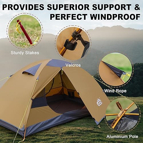 Miniatura 4 de Tienda de campaña de mochilero para 2 personas, impermeable, resistente al viento, tienda de campaña para dos personas, ligera y fácil configuración