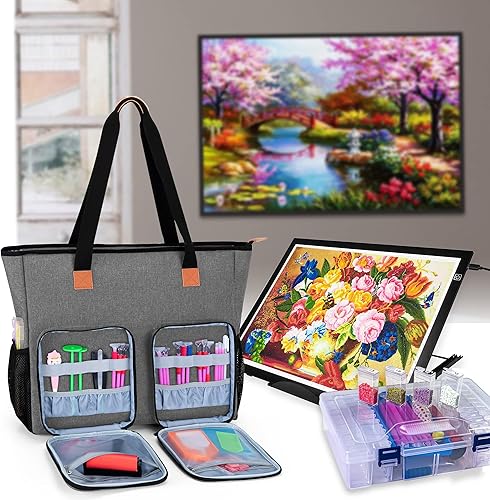 Miniatura 7 de LUXJA Estuche de transporte para accesorios de pintura de diamantes y almohadilla de luz A3, bolsa de pintura de diamante para caja de luz A3 y B3