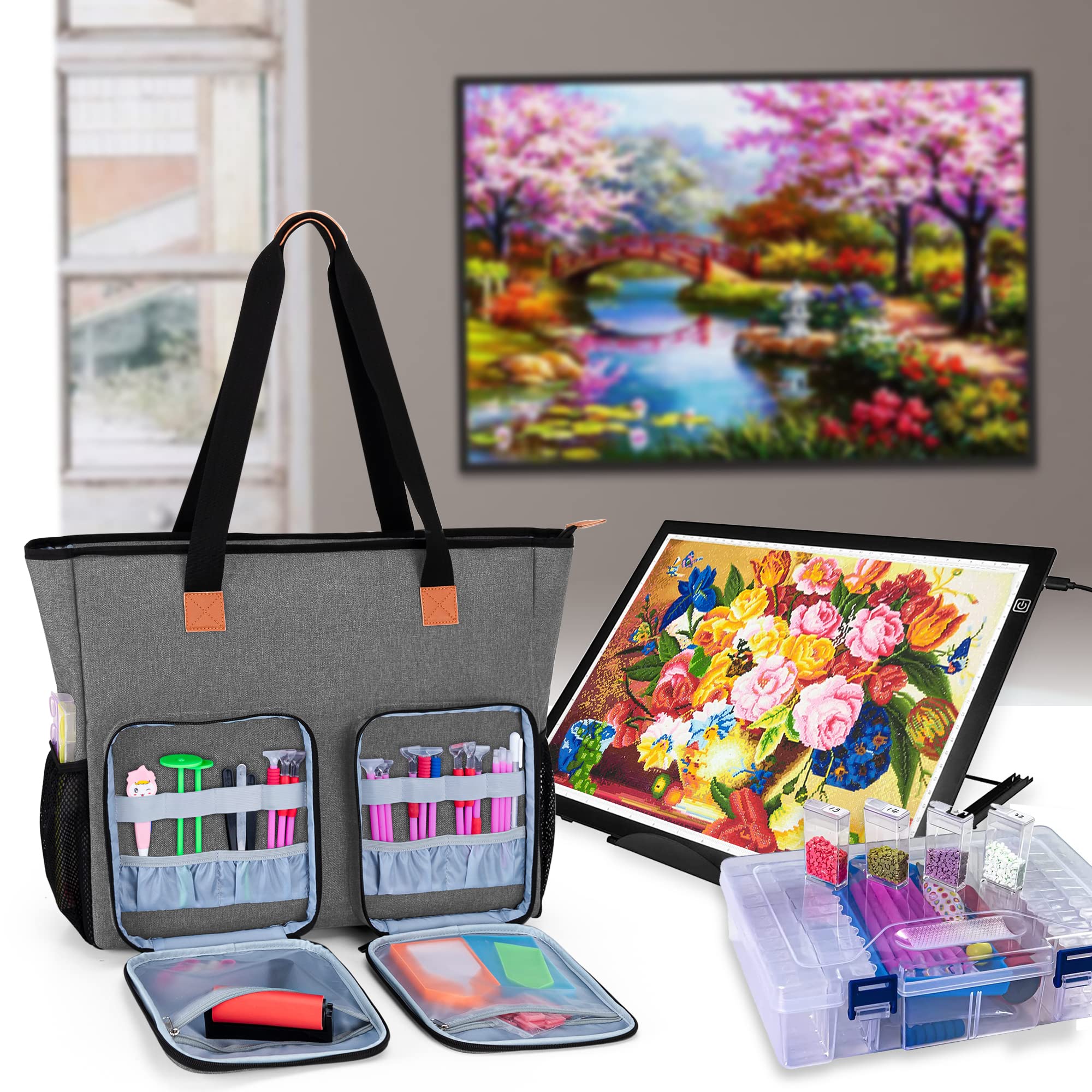 Luxja Diamond Painting Tragetasche, Malerei Aufbewahrungstasche für Licht Pad A3 LED, Leuchtkästen Tasche Organizer für Leuchttisch und Diamond Painting Zubehör