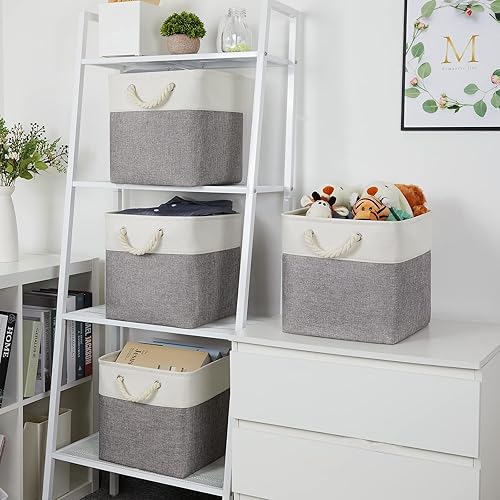 Miniatura 5 de Temary Cestas de Tela de 12 Pulgadas Cubos de Almacenamiento con Asa, Cestas de Ropa para Regalo, Contenedores Grandes para Organizar Libros, Mantas