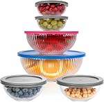 Stackable Space-Saving Set of 5 Nesting Glass Bowls with Acacia Lids for Foodprep, Storage, Mixing & Cooking - Microwave & Oven-ready BPA Free Durable Heat Resistant Inert Borosilicate Glass