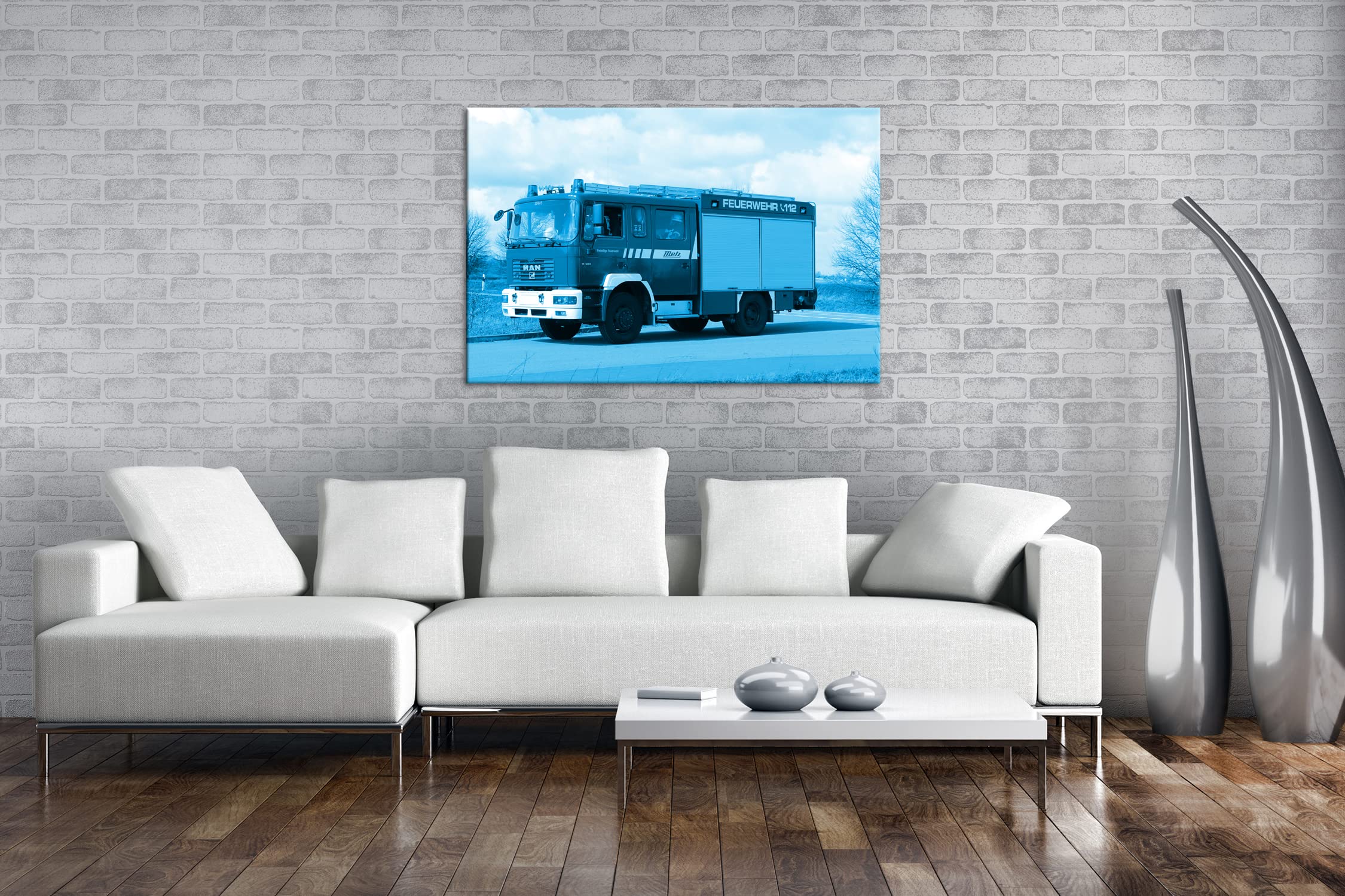 Deyoli Camion De Pompier Rouge Format : 80 X 60 Cm Effet