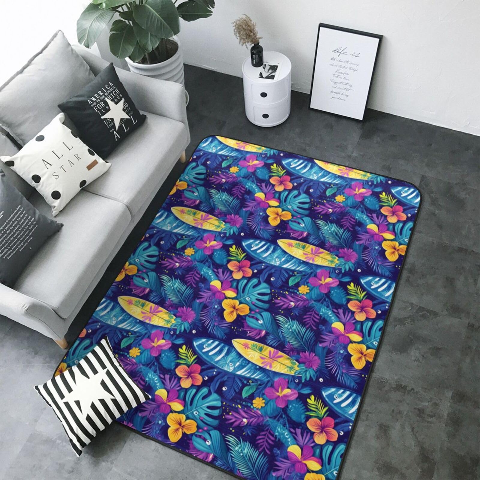 Tapis floral hawaïen pour chambre d'enfant et salon coloré