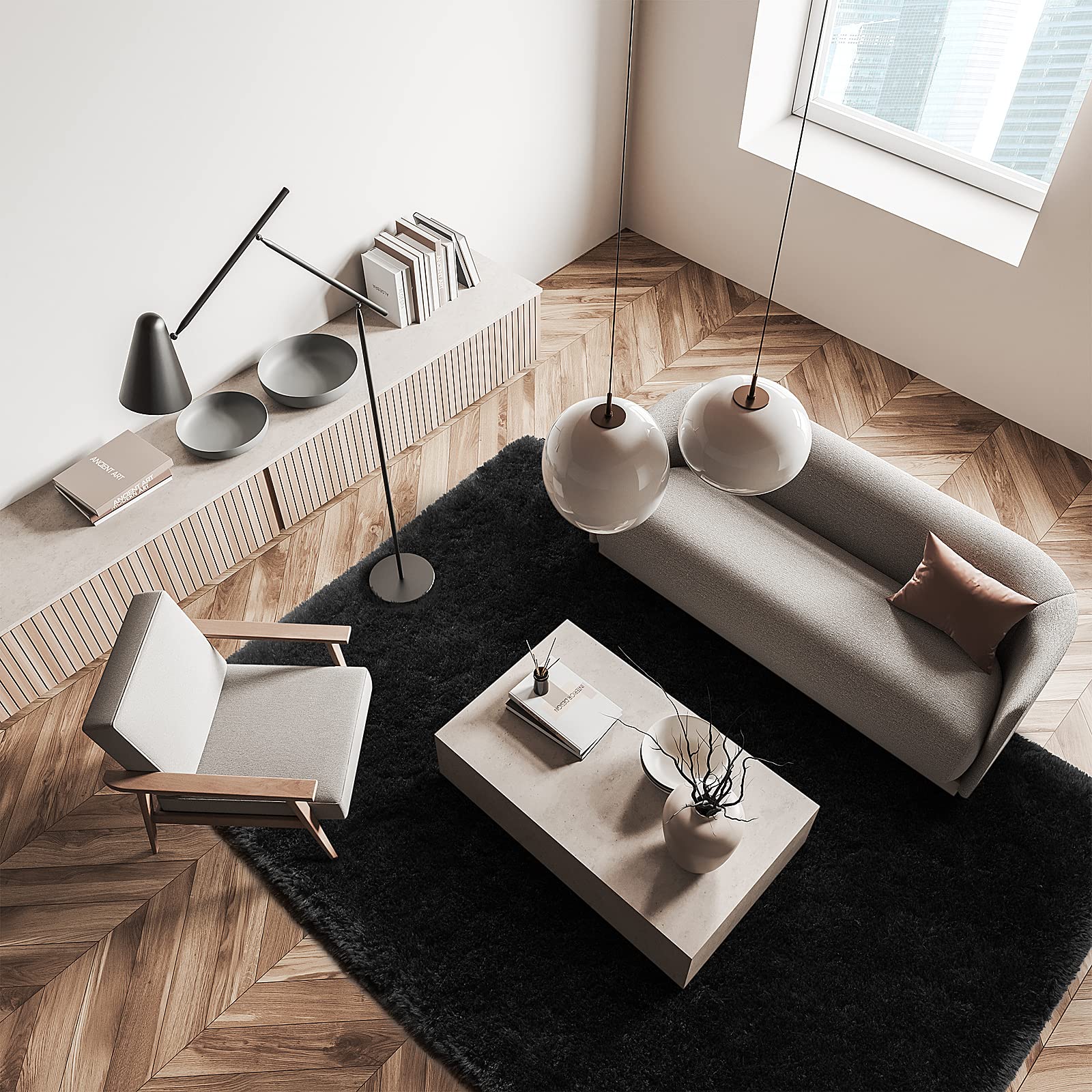 Vocrite Large Fluffy Rug for Bedroom, 5x8 Shaggy Black Shag Area Rug for Living Room, Non-Skid Fuzzy Faux Fur Carpet, Rectangular Plush Soft Rug for Nursery Classroom Playroom Dorm Home Decor