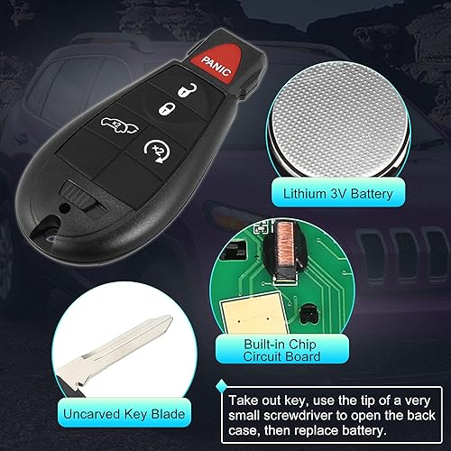 Miniatura 4 de X AUTOHAUX Llavero de repuesto para automóvil GQ4-53T 433Mhz para Jeep Cherokee 2014-2019 5 botones con llave de puerta