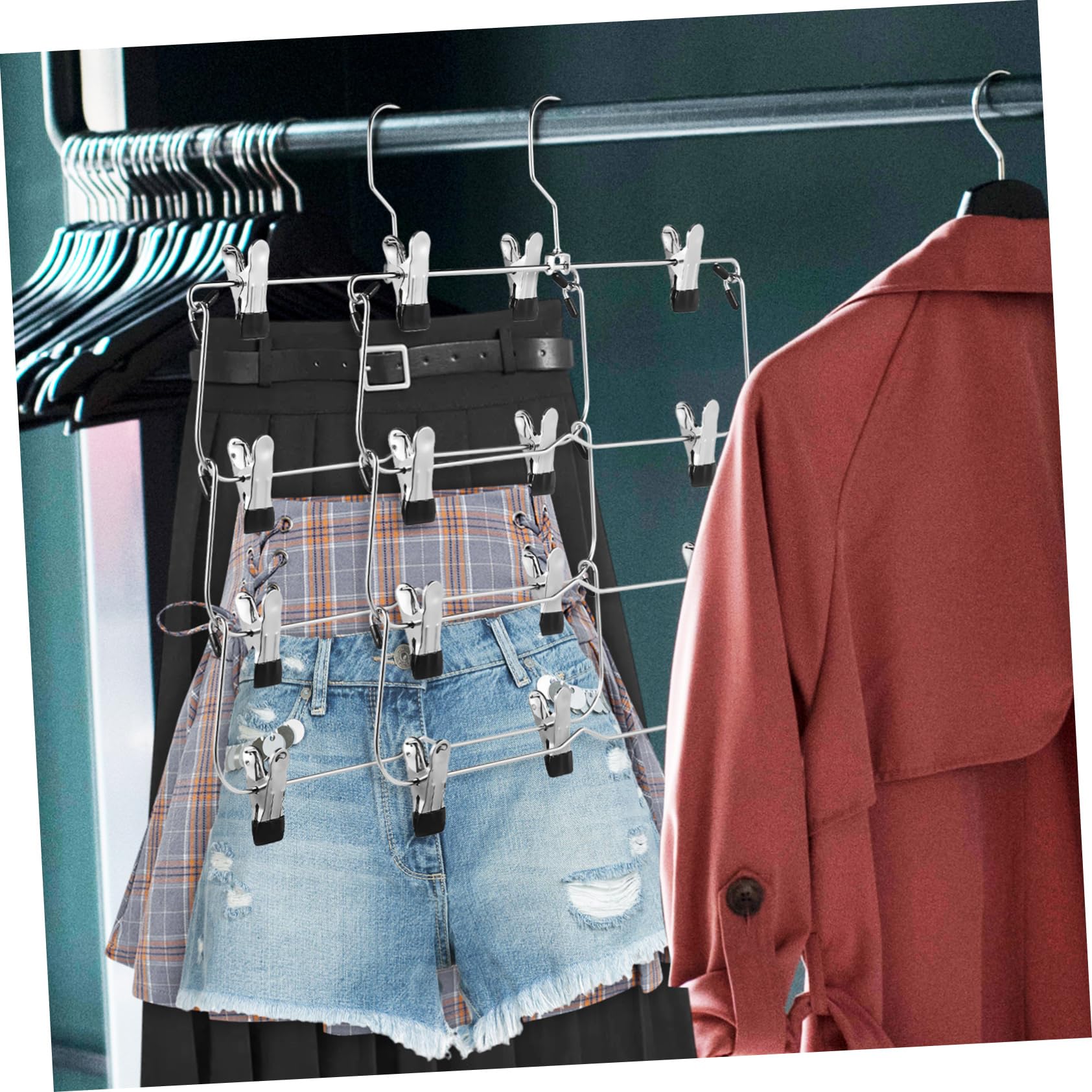 OUNONA Grucce per Gonne con Clip Grucce per Pantaloni Salvaspazio Multistrato in Metallo