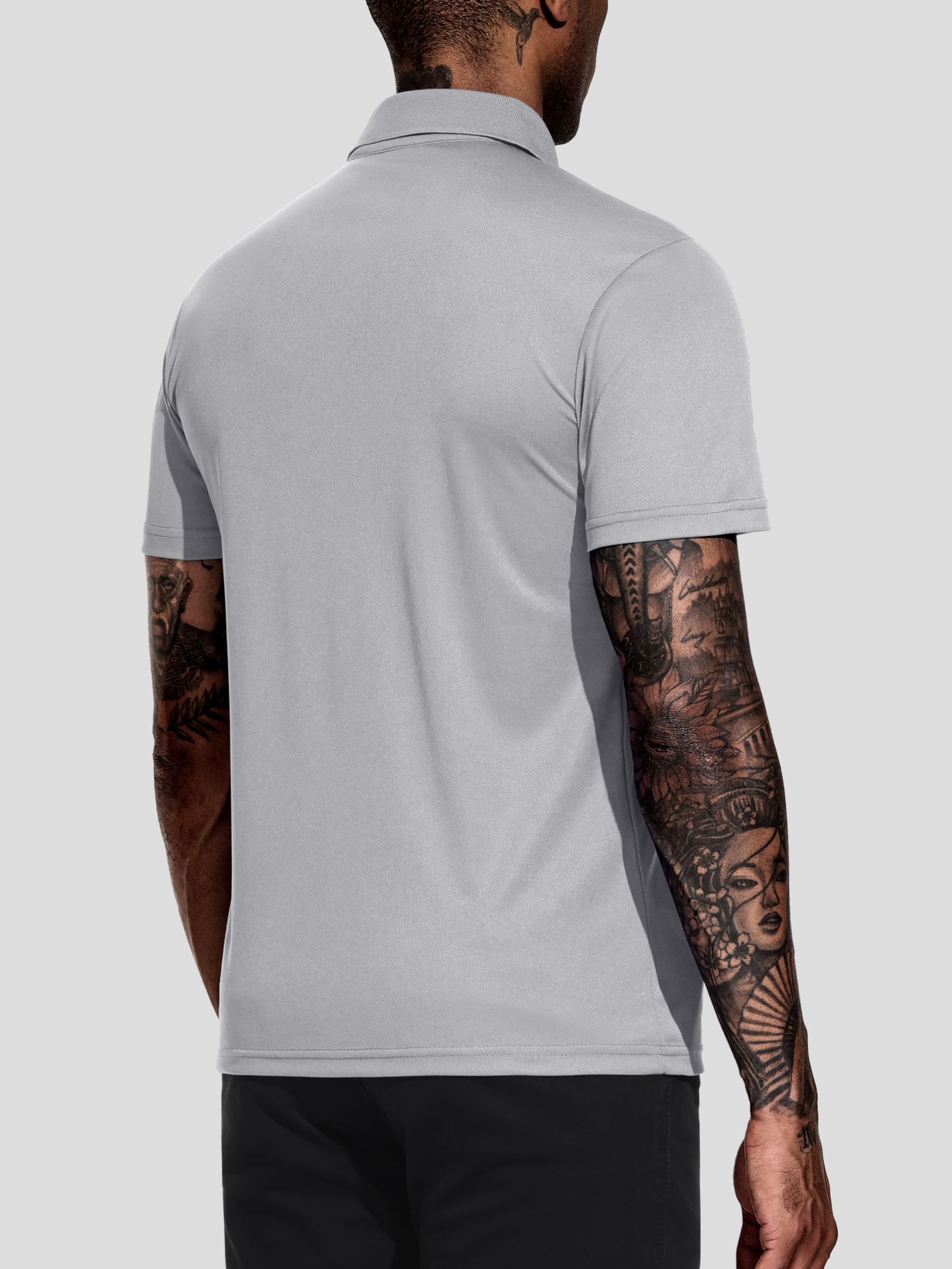 Teesmen Polo da uomo sportiva ad asciugatura rapida Tech Wicking Golf traspirante manica corta polo, Grigio/Blu Navy/Nero, M