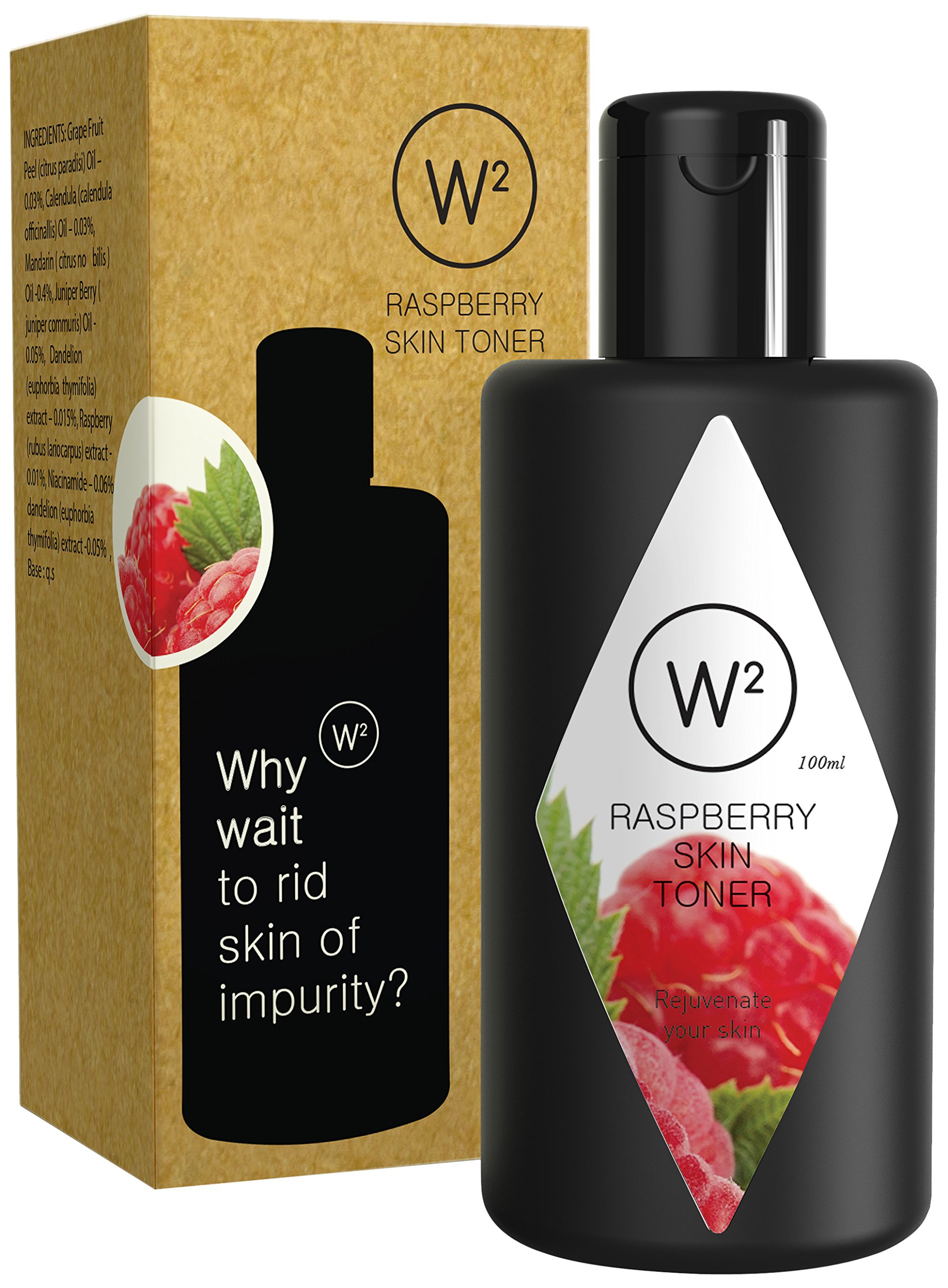 W2 Why Wait Raspberry Skin Toner| With Raspberry, Juniper Berry, & Mandarin Extract | Anti-oxidant & Anti-inflammatory Properties | Prevents Pre-Mature Ageing | 100ml Pack