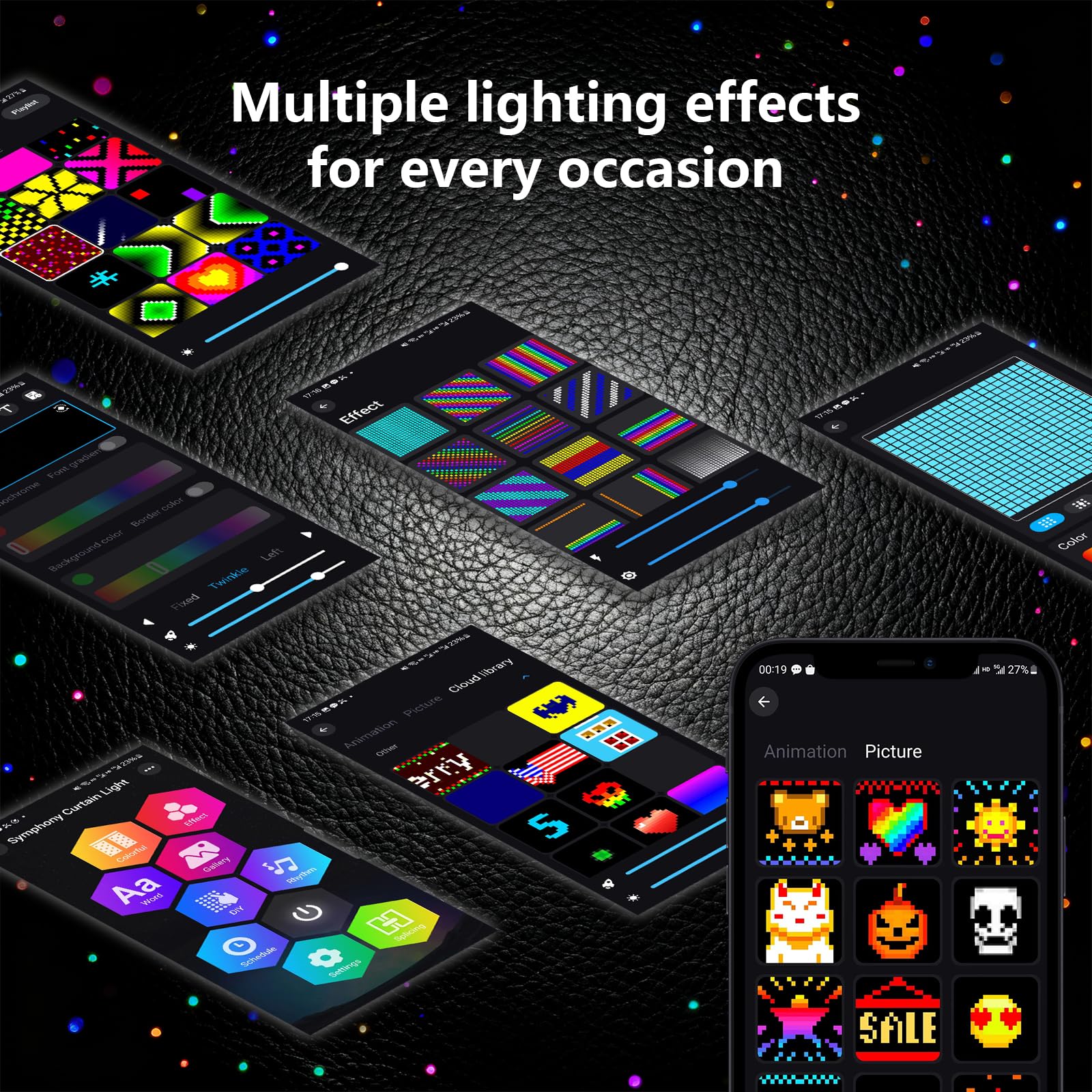 kurtyna świetlna, 2x2m, 400 diod LED, RGBW z świecącymi wiciuszkami, połączenie Bluetooth, DIY kurtyna świetlna, inteligentna kurtyna LED, 210 trybów dla salonu, sypialni, imprez i wydarzeń