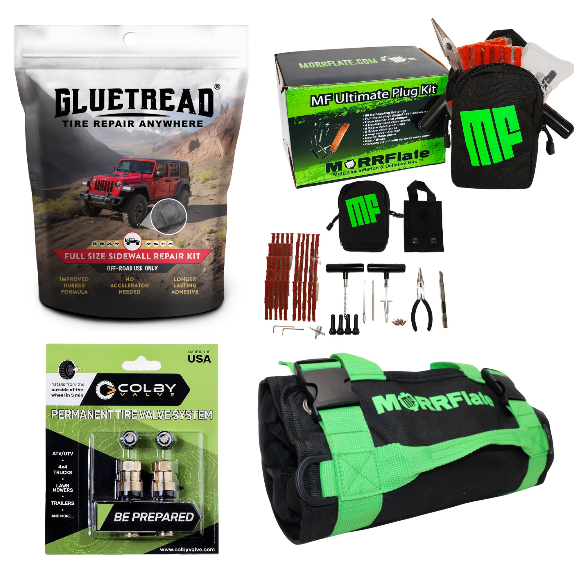MORRFlate Xtreme 4×4 Tire Repair Kit Complete Off-Road Tire Repair Includes Tool Roll Bag