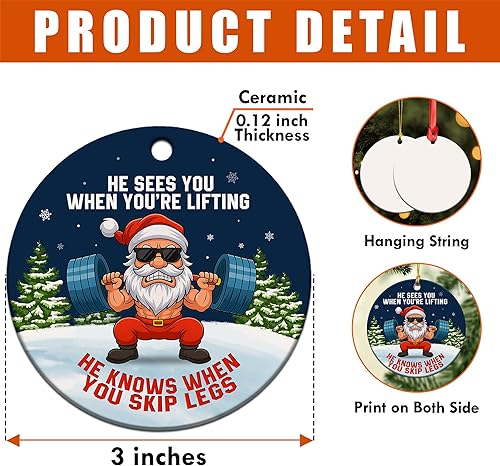Miniatura 8 de Adornos de levantamiento de pesas para árbol de Navidad, adorno de gimnasio con mancuernas de Papá Noel 2025, regalos de pérdida de peso, regalos de