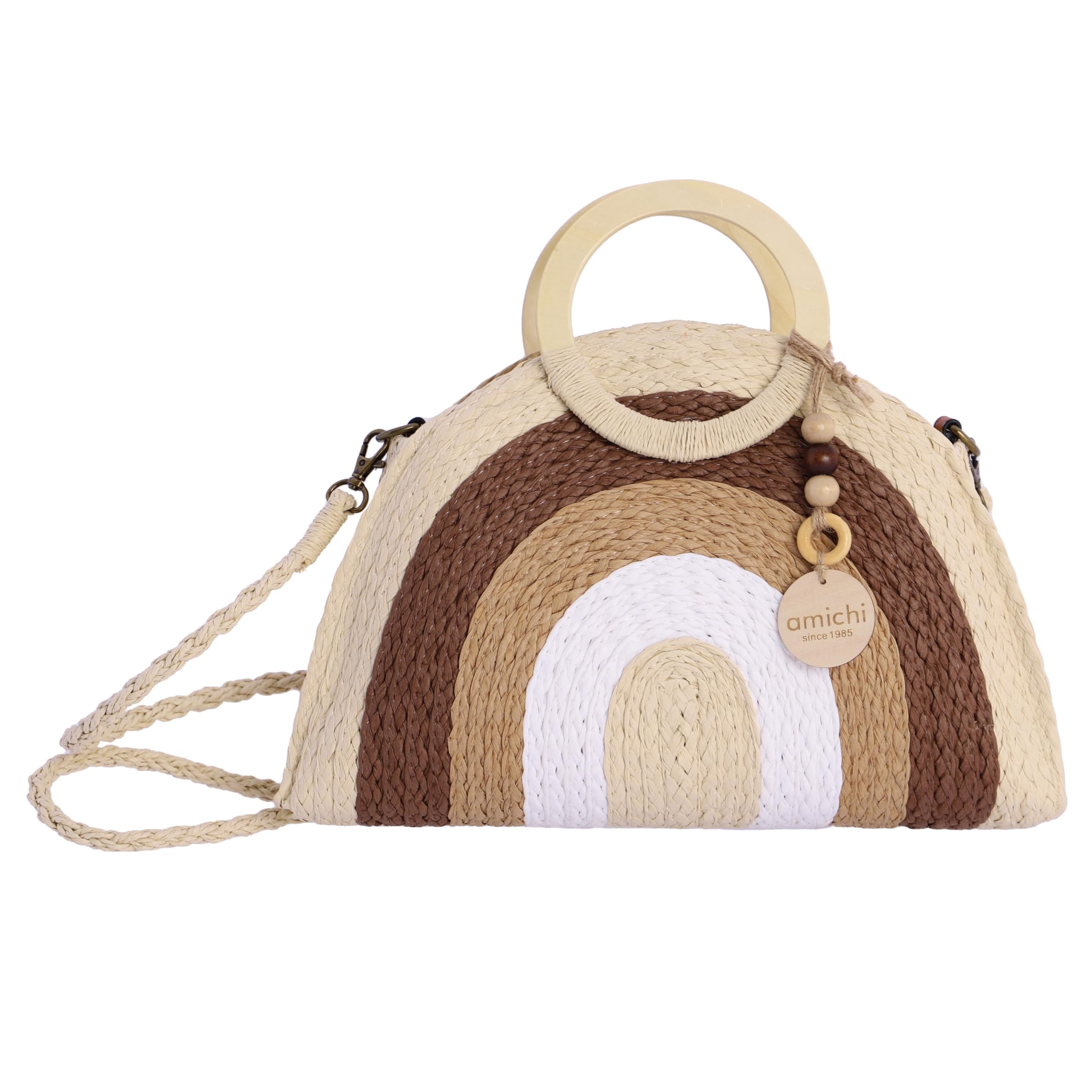 AMICHI Bolso mujer - bolso playa - bolso de mano - bolso de verano - bolso trenzado mujer - bolsa playa - rafia - bolso elegante mujer - asa bandolera - Regina