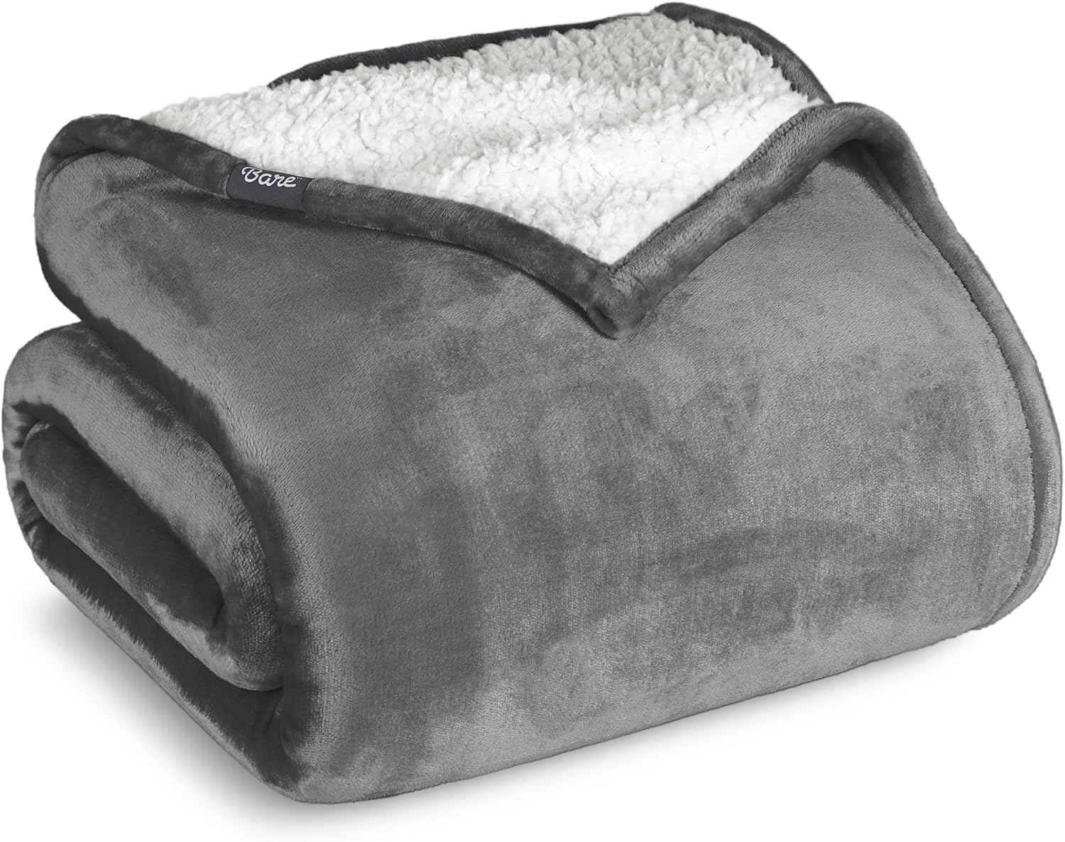 Bare Home Sherpa Fleece Blanket - Throw/Travel Size - Blanket for Bed, Sofa, and Couch - Warm & Lightweight - Fluffy & Soft - Reversible (Throw/Travel, Grey) Throw/Travel 05 - Grey