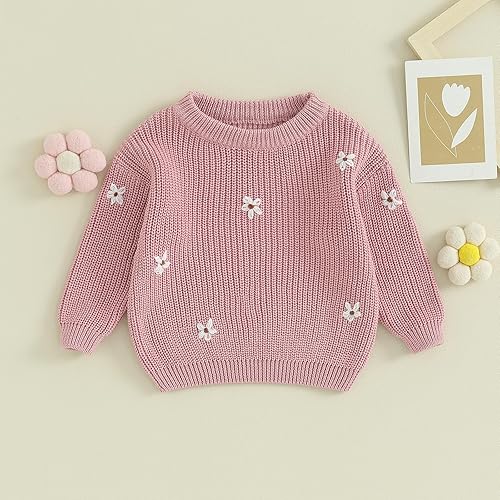 Miniatura 2 de Mubineo Baby Girl Winter Clothes Cute Flower Sweater Crewneck Pullover Long Sleeve Knit Newborn Infant Sweaters